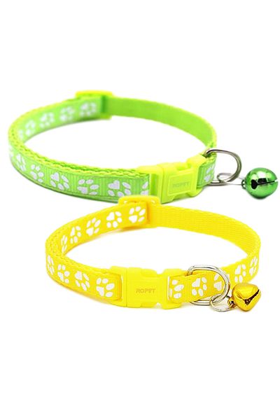 Ropet Set of 2 x Adjustable collar with bell for dogs and cats, 18-32cm/1cm, Yellow/Green, Ropet