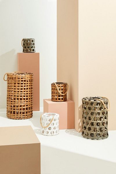 Bizzotto Set 4 felinare lemn maro Thai 18x20 cm