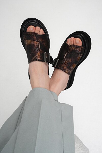 Stilbagshoes Addie Snake Leather Genuine Leather Women's Slippers Black