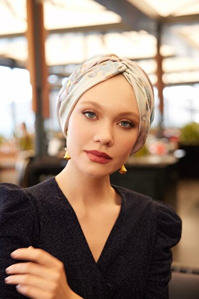 ladrans Gök Mavi Mermer Desen Dolgulu İpek Bone