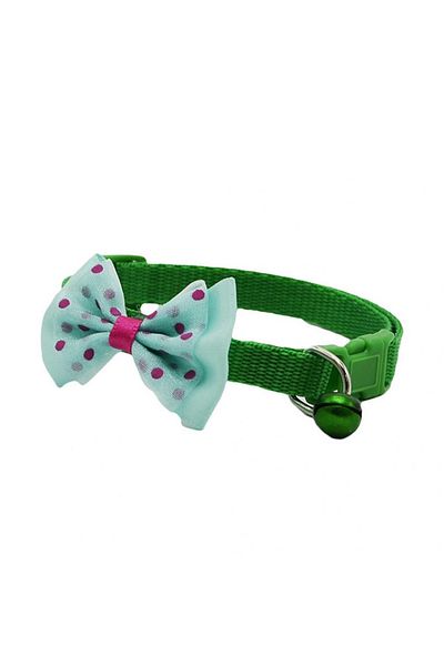 Ropet Adjustable collar with bow for dogs and cats, 22-33cm/10mm, Green, Ropet