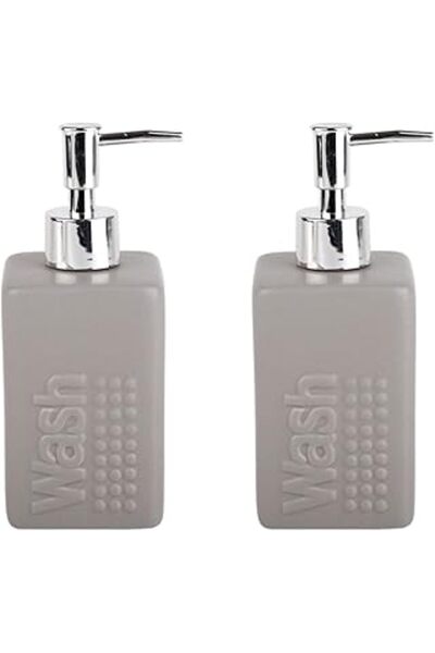 Bosphorus طقم حمام هومي موزع صابون سائل سيراميك 2 قطعة رمادي حديث 7x7x17 سم 3...