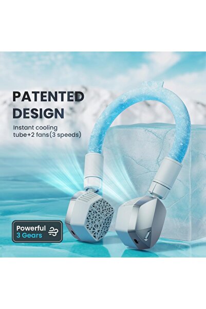 Generic أحدث أنبوب تبريد الرقبة ومروحة محمولة 2 في 1، حلقة ثلج قابلة لإعادة الاستخدام، مبرد رقبة يمكن ارتداؤه