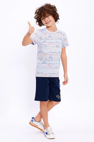 ROLY POLY 2725-2 Gray Navy Shark Patterned Shorts Set