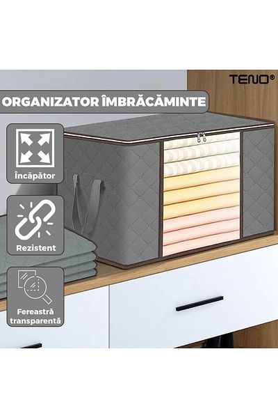 Teno Teno® Medium Storage and Organization Box, foldable, 84 L, 60x 40x 35 cm, light gray