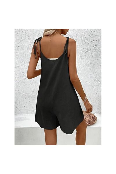 BAYAN Short Imported Linen Jumpsuit with Hanging Beads and Zipper on the Side
