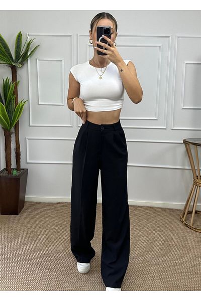 Rift Jeans Waist Elastic Detail Palazzo Trousers
