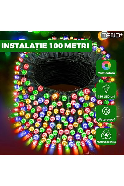 Teno Teno® Linear Christmas Installation, 100 m, 8 light effects, 480 LEDs, multicolor