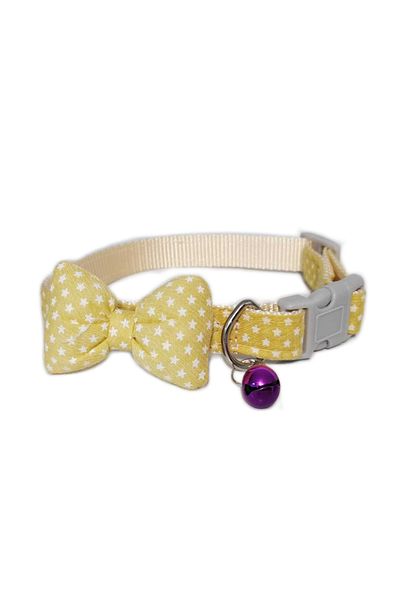Ropet Adjustable collar with bell and textile bow, 27-36cm/15mm, Light yellow, Ropet
