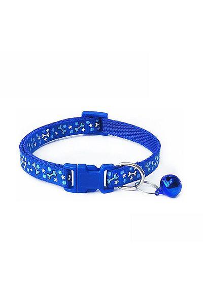 Ropet Adjustable collar with bell for dogs and cats, 18-32cm/1cm, Bone print, Blue, Ropet