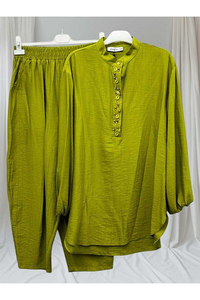 Puane Women's Collar Beaded Trousers Suit 14230