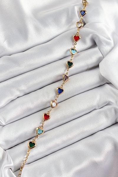 callerrons accessories Brass Gold Color Mixed Color Heart Zircon Stone Women's Bracelet - Ebj250605W34576