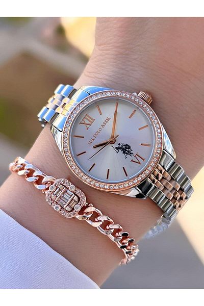 U.S. Polo Assn. U.S.Polo Assn Steel Cord 2 Years Warranty 3 Atm Water Resistant Women Wrist Watch+Bracelet Ua.2085.M06
