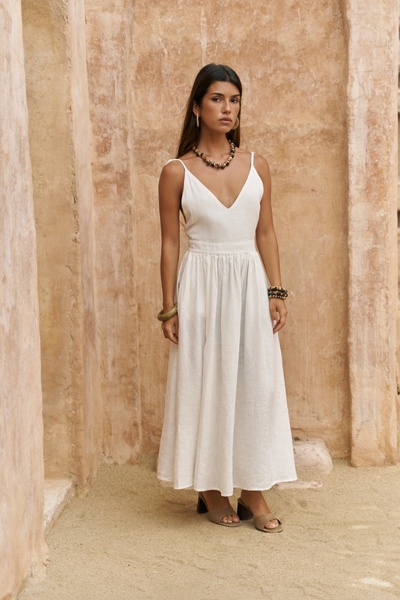 BOHEMAİ Eara Strap White Long Linen Dress