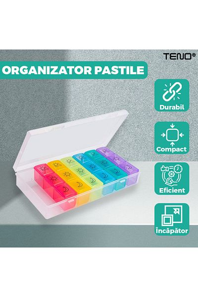 Teno Teno® Medicine Organizer Box, pills and vitamins, 7 days, 20 x 11 cm, multicolor