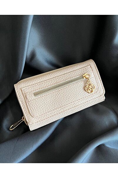 MODA Women's Beige Zippered Leather Wallet - Card Holder Compartment, Stylish and Convenient Hand Wallet