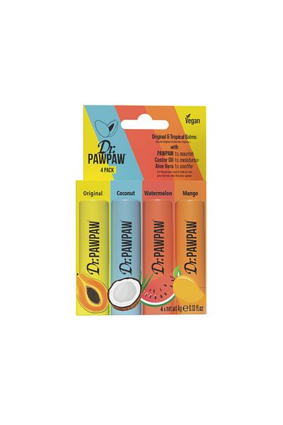 Dr.Pawpaw Set of 4 lip balms, with pawpaw, castor oil and aloe vera, Dr. PAWPAW, 4 x 4 g