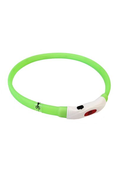 Ropet Silicone Collar with LED for Dogs, 55cm, Adjustable, Green, Rechargeable, USB Included, Ropet