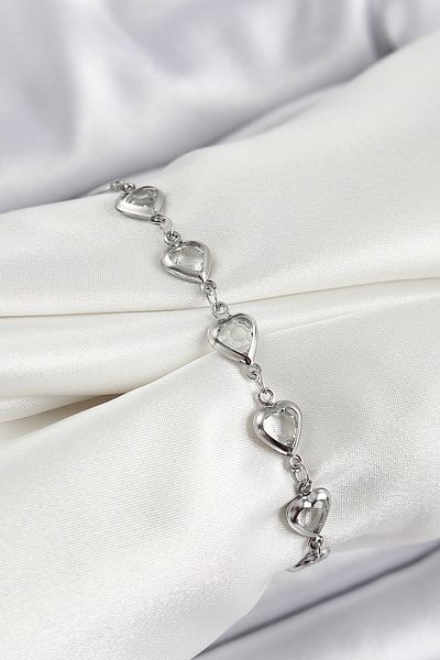 callerrons accessories Brass Silver Color Heart Zircon Stone Women's Bracelet - Ebj250605W34577