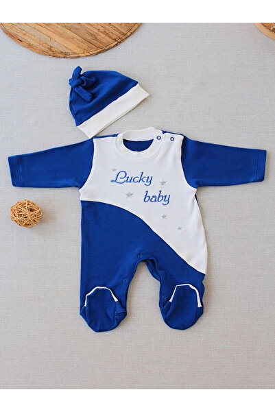 İsmiyle Al 0-3 3-6 Months Lucky Baby Embroidered Baby Boy Jumpsuit with Hat