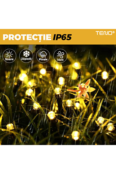 Teno Γραμμική Χριστουγεννιάτικη Εγκατάσταση με Ηλιακό Πάνελ Teno®, 20 m, 8 εφέ φωτισμού, 200 LED, ζεστό λευκό