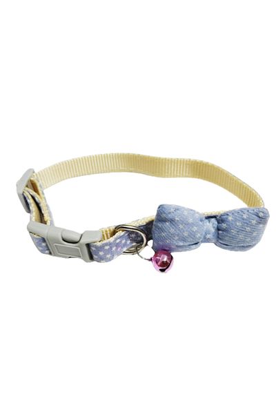 Ropet Adjustable collar with bell and textile bow, 27-36cm/15mm, Light blue, Ropet
