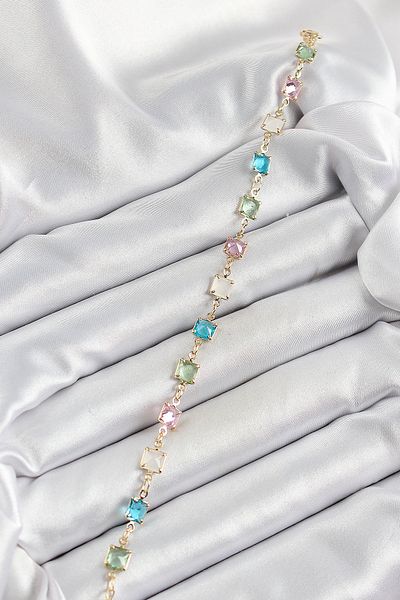 callerrons accessories Brass Gold Color Mixed Color Square Zircon Stone Women's Bracelet - Ebj250605W34570
