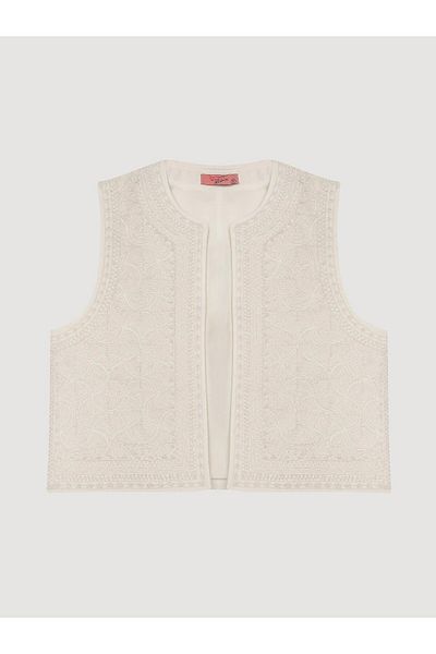 Coral Embroidery Detailed Vest Natural