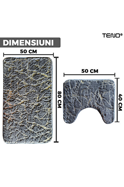 Teno Set of 2 Teno® Bath Mats, gold finish, Model 2, 80x50 & 50x40cm, dark grey