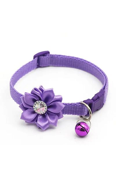 Ropet Adjustable collar with flower, for dogs and cats, 22-33cm/10mm, Purple, Ropet