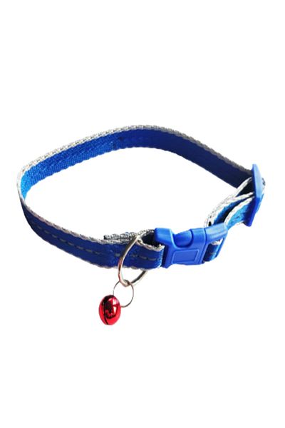 Ropet Zgarda reflectorizanta cu clopotel pentru caini si pisici, ajustabila 26-38cm/15mm, Albastru, Ropet