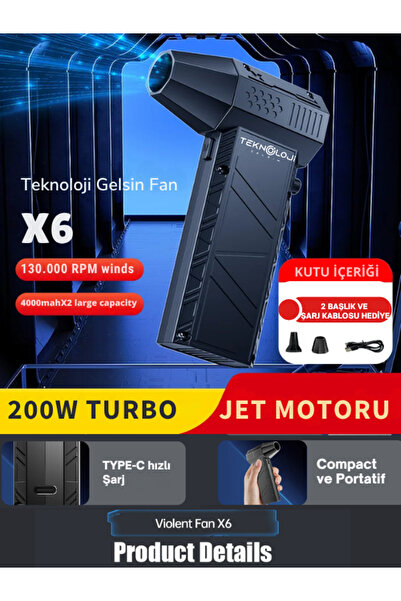 Teknoloji Gelsin Turbo Jet Fan 130.000 Rpm 2 Başlıklı Toz Üfleme Kurutma ve S...