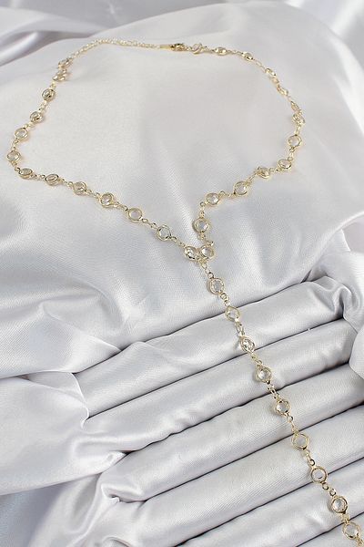 callerrons accessories Brass Transparent Model Gold Color Zircon Stone Y Necklace - Ebj250605W34515