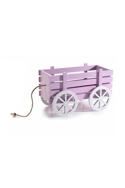 Decorer Carucior decorativ lemn roz 23.5x12.5x14.5 cm