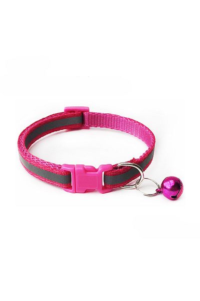 Ropet Adjustable collar with bell for dogs and cats, 18-32cm/1cm, reflective, Pink, Ropet