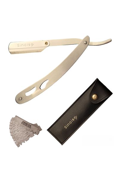 Sincise Sincise professional razor, stainless steel with 10 blades and eco-leather case, silver