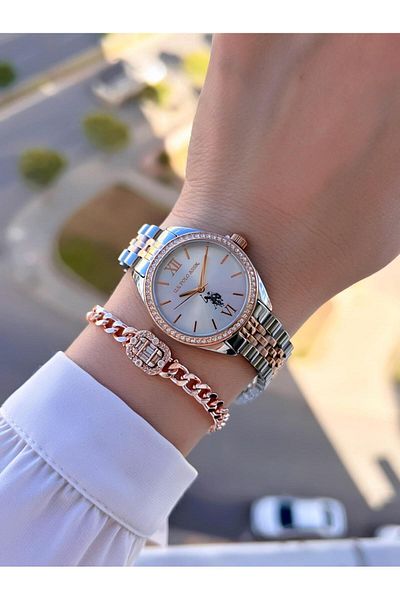 U.S. Polo Assn. U.S.Polo Assn Steel Cord 2 Years Warranty 3 Atm Water Resistant Women Wrist Watch+Bracelet Ua.2085.M06