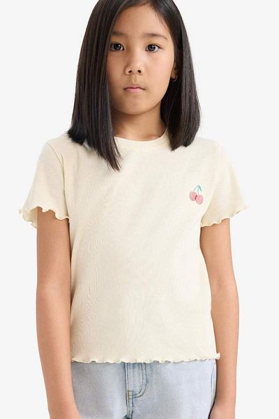 DeFacto New Season Girls Slim Fit Slim Fit Crew Neck Printed Ribbed Camisole Short