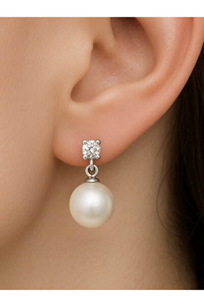 bymissmücevherat 925 Ayar Gümüş Tektaş Detaylı Inci Küpe | Gelinlik, Abiye Nikah Için Zarif Tasarım–