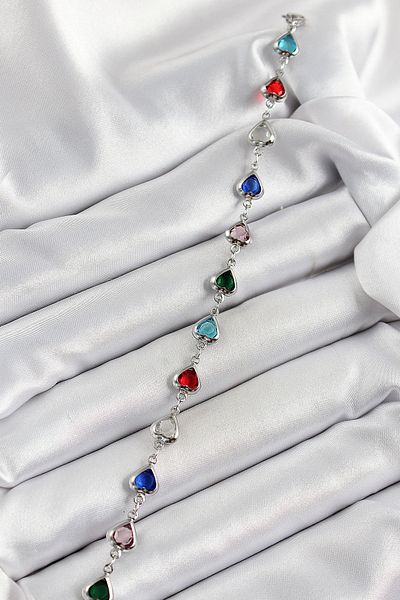 callerrons accessories Brass Silver Color Mixed Color Heart Zircon Stone Women's Bracelet - Ebj250605W34575