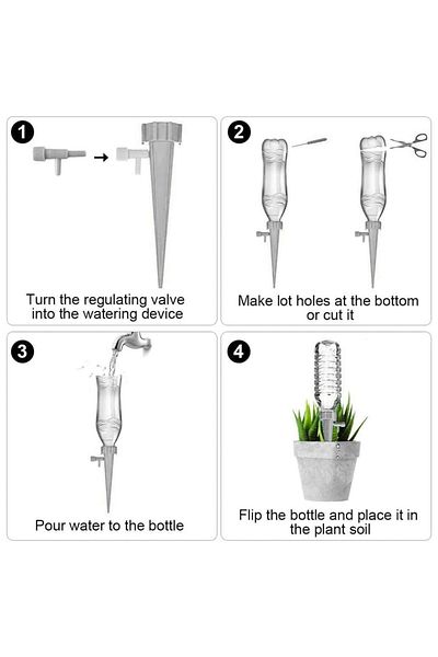 Cutiolly Set of 6 Cutiolly plant drippers, plastic, gray, 13.5 x 2.8 cm