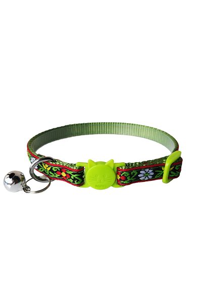 Ropet Adjustable collar with bell for cats, embroidered floral print, 20-32cm/1cm, Green, Ropet