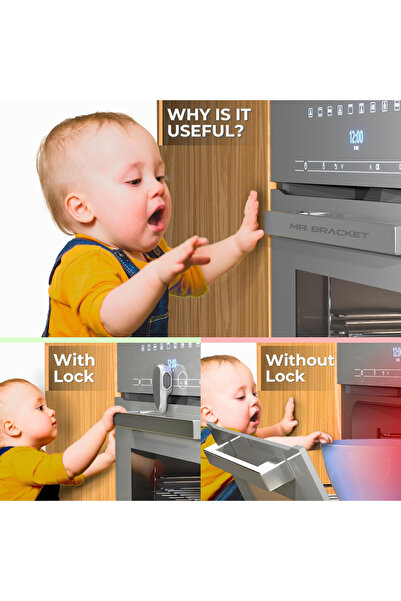 MR.BRACKET Oven Door Lock Heat Resistant Adhesive Gray White - Baby Safety Child Safety Lock
