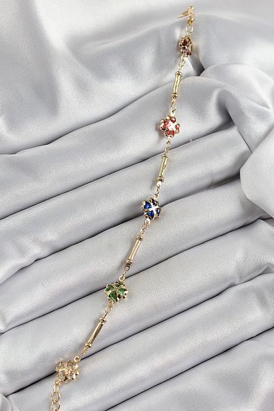 callerrons accessories Brass Gold Color Mixed Color Clover Zircon Stone Women's Bracelet - Ebj250605W34579