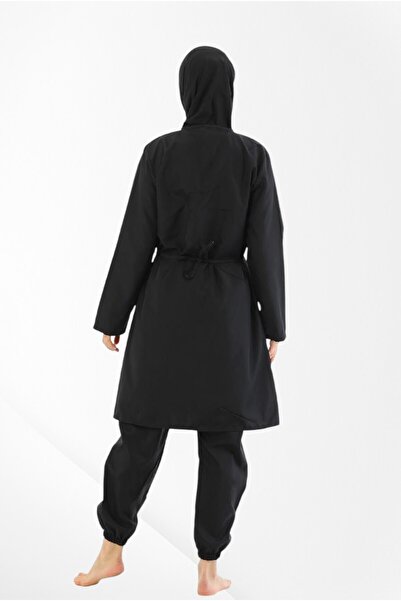 Pajama Shop Women's Black Full Covered Front Zipper Quick Dry Dense Woven Fabric Long Sleeve Checkered Swimsuit