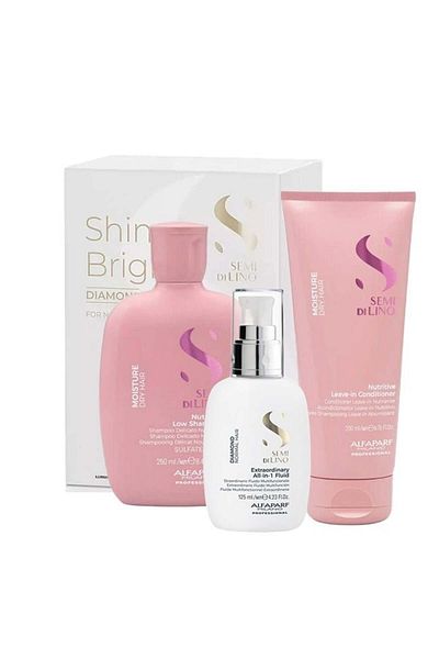 Alfaparf Milano Alfaparf Semi Di Lino Moisture Nutritive Set Șampon 250 ml + Balsam 200 ml, Diamond Fluid 125 ml