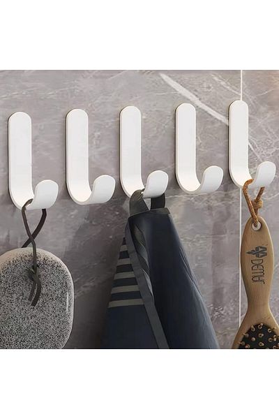 Dongda Set of 10 adhesive hooks for bathroom/kitchen Dongda, stainless steel, white, 7.5 x 2 x 3 cm