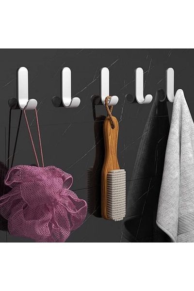 Dongda Set of 10 adhesive hooks for bathroom/kitchen Dongda, stainless steel, white, 7.5 x 2 x 3 cm