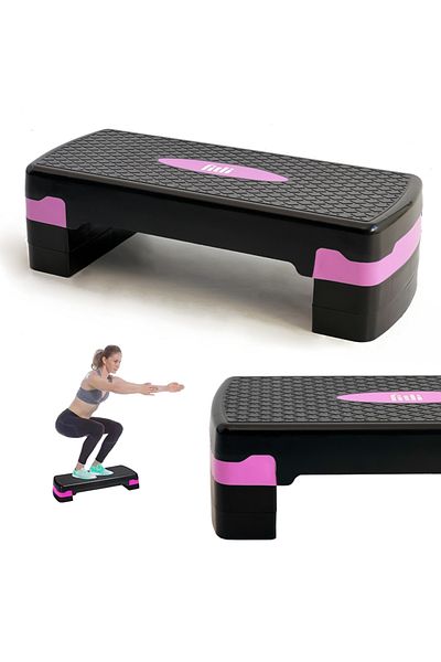 Fitli Stepper 68x28 cm, for fitness, aerobics and cardio, 3 height levels, Black-Pink