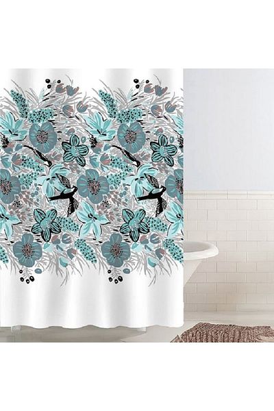 OEM Perdea dus PEVA, dimensiune 180x180 cm, prindere 12 inele, Flori si randunele